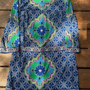 Vibrant Blue and Green Patterned Women's Top